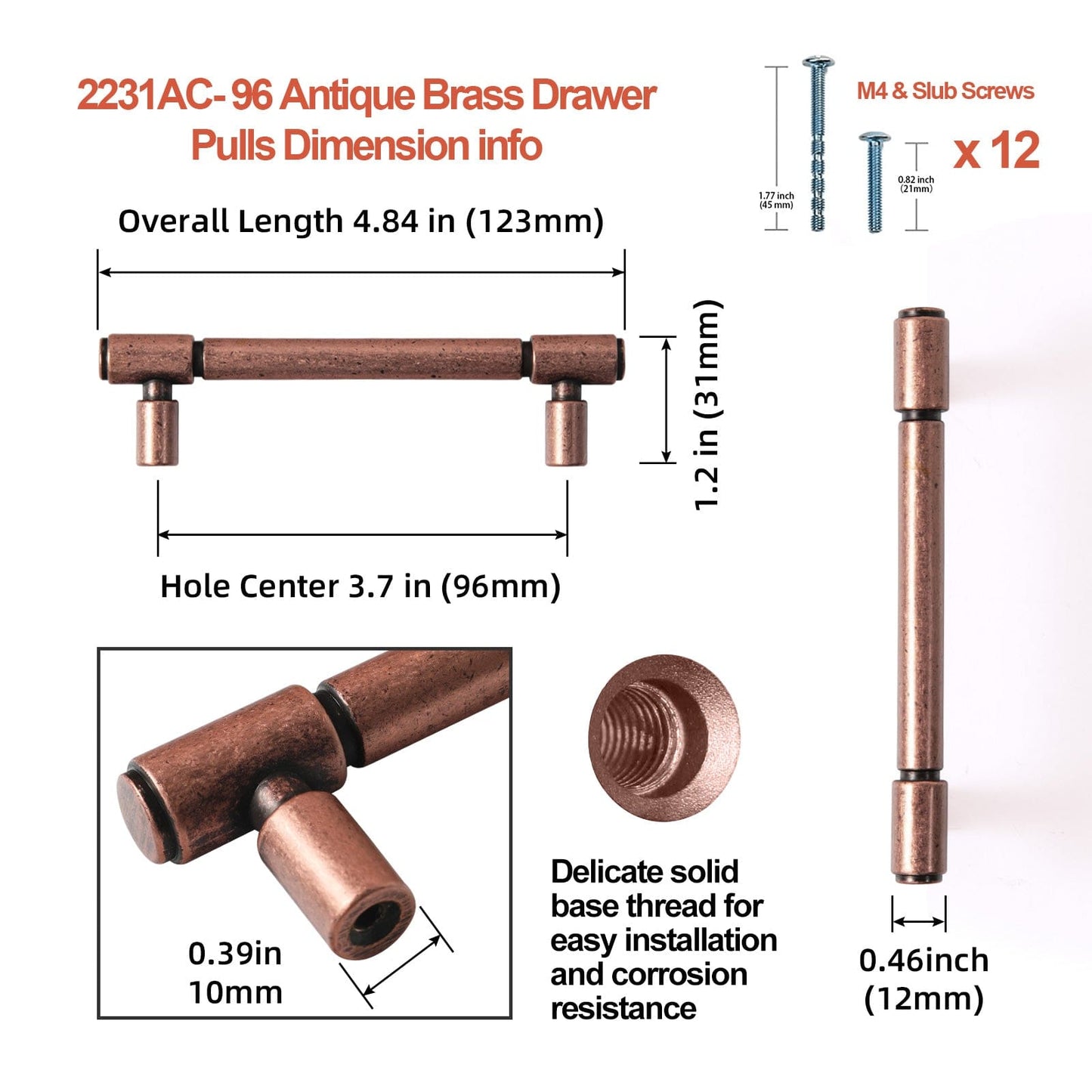 Retro Bar Handle for Dresser Cupboard Vintage Bronze Ancient Pull 6 Pack