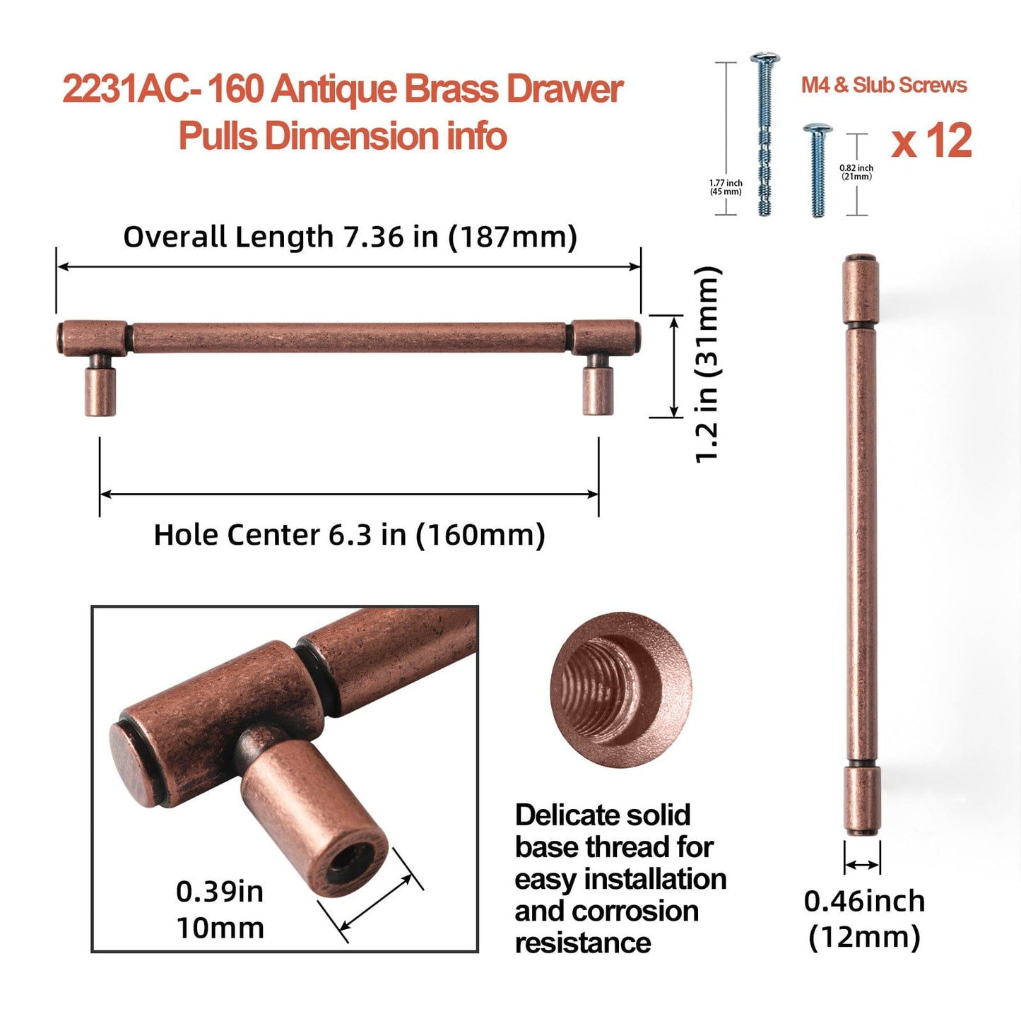 Retro Bar Handle for Dresser Cupboard Vintage Bronze Ancient Pull 6 Pack