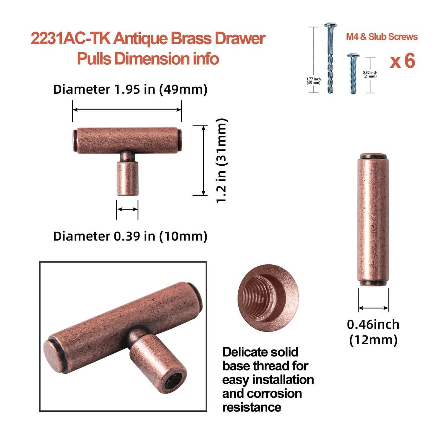 Retro Bar Handle for Dresser Cupboard Vintage Bronze Ancient Pull 6 Pack