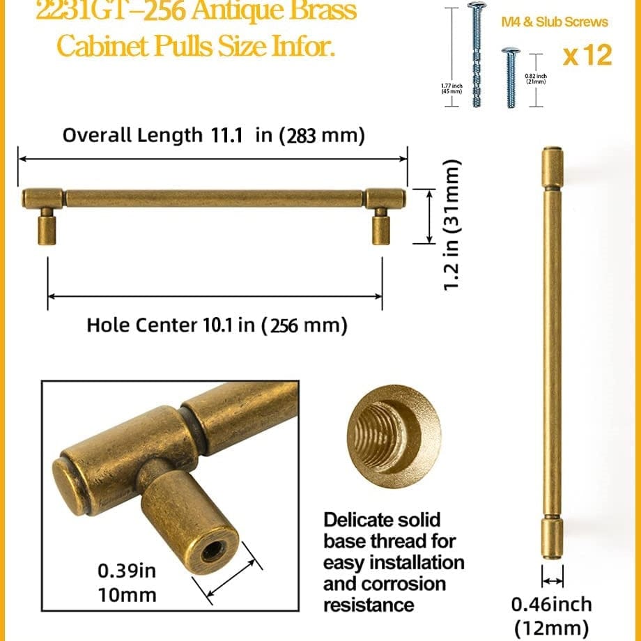 Retro Bar Handle for Dresser Cupboard Vintage Bronze Ancient Pull 6 Pack