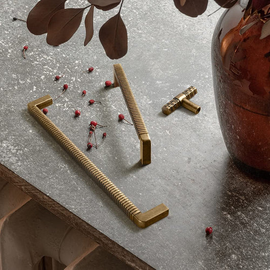 Vintage Stripe Retro Brass Cabinet Pulls for Bedroom Kitchen 6 Pack
