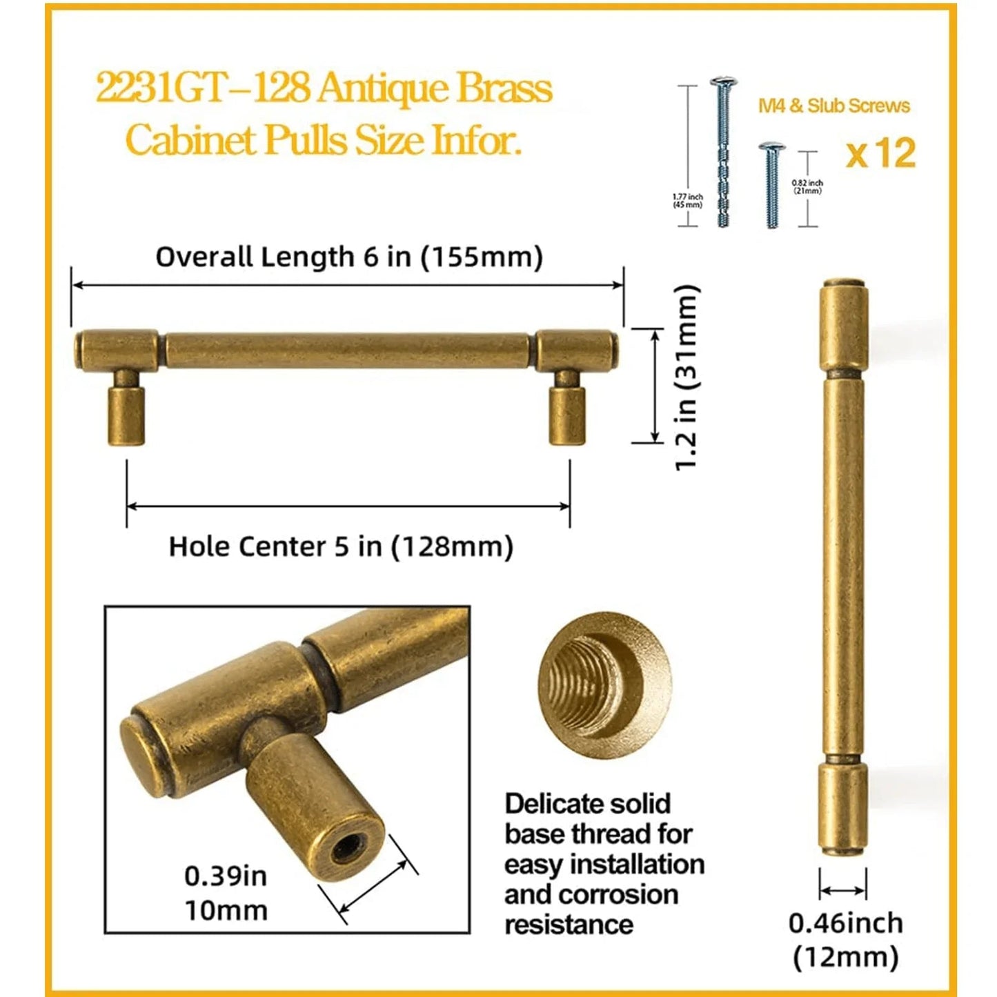 Retro Bar Handle for Dresser Cupboard Vintage Bronze Ancient Pull 6 Pack