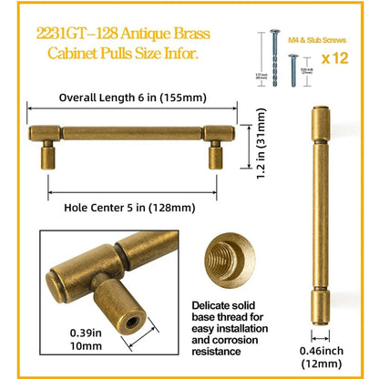 Retro Bar Handle for Dresser Cupboard Vintage Bronze Ancient Pull 6 Pack