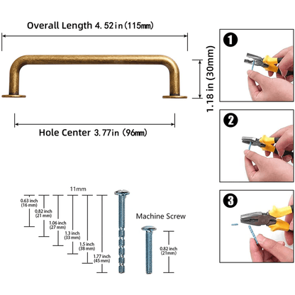 Antique Brass Cabinet Bar Pulls Zinc Alloy Furniture Handles 6 Pack