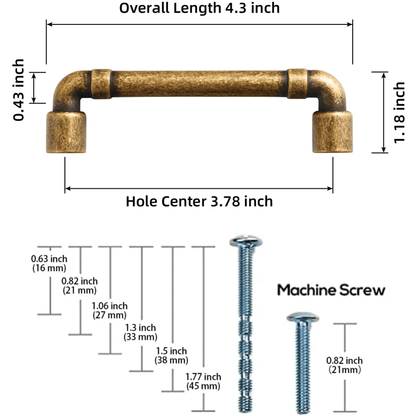 Industrial Retro Style Straight Tube Pull Vintage Solid Cabinet Pulls Drawer Handles 6 Pack