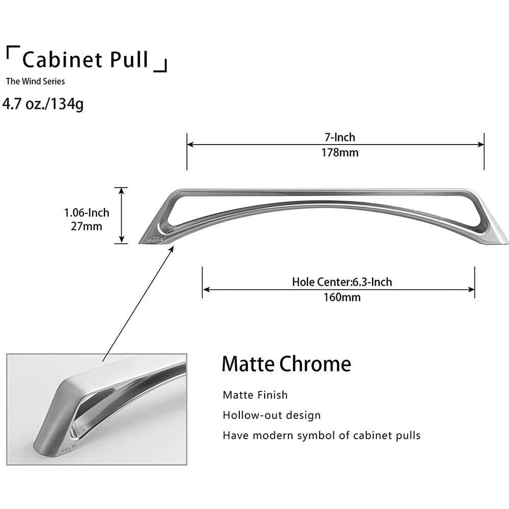 Matte Chrome Unique Hollow Design Cabinet Pulls 6 Pack