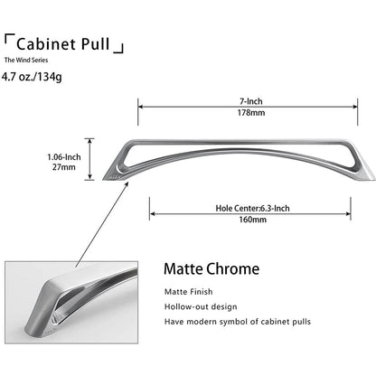 Matte Chrome Unique Hollow Design Cabinet Pulls 6 Pack