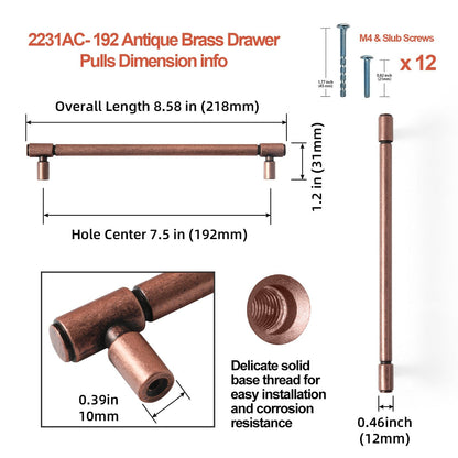 Retro Bar Handle for Dresser Cupboard Vintage Bronze Ancient Pull 6 Pack