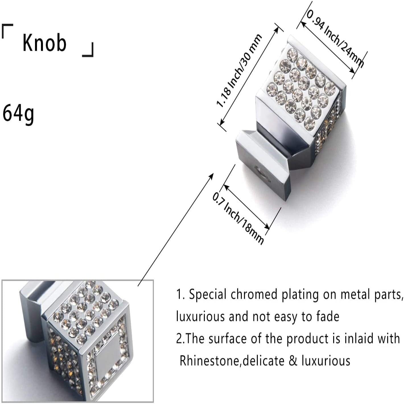 Rhinestone Drawer Knob Luxurious Cabinet Knob Imitation Diamond Wardrobe Door knobs 6 Pack