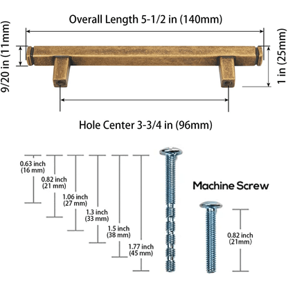 Vintage Brass Drawer Handles Retro Straight Bar Pull Solid Cabinet Pulls